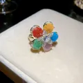Elegant flower-shaped ring with colorful zircon stones and an adjustable open band - Gold Base Multicolor Flower Ring