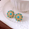 Elegant vintage turquoise bead and gold filigree flower studs with a sweet holiday vibe - Style 62