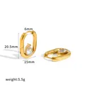 Macro detail of gold U-shaped stainless steel earrings with pear-cut zircon stones - U-Shaped Water Drop Stone Style (TE60829) / 18K Gold