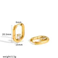 Detail view of gold U-shaped zircon earrings with full size and weight dimensions - U-Shaped Round Stone Style (TE60830) / 18K Gold