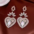 Elegant heart earrings with marquise iridescent stone and sparkly pavé zirconia - Style 77