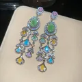 Elegant multi-color cubic zircon flower water drop tassel earrings with 925 silver needle - Colorful Teardrop Tassel Earrings / Silver Needle / 26# Silver Multicolor