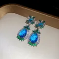 Elegant luxury zircon flower earrings with blue waterdrop stones and silver needles - Blue Green Contrast Teardrop / Silver Needle / 32# Silver Blue Green