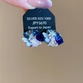 Vintage style floral zircon stud earrings with blue gemstones and 925 silver needles - French Vintage Flower Studs / Silver Needle / 35# Blue