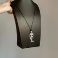 Vintage silver fishbone pendant necklace with black cord for a bohemian style. - Fishbone Shape / Silver