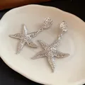 Dettaglio ravvicinato di orecchini pendenti a forma di stella marina in argento testurizzato - Argento