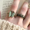 Vintage metal style two-piece butterfly and star open ring set for women in antique bronze - Butterfly Flower Set (GHR132) / Two-Piece Set / Gold