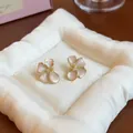 French style pink enamel flower stud earrings with gold trim and crystal centers - Style 3 Gradient Flower