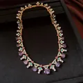 Elegant vintage gold necklace featuring purple oval zircons and green enamel accents. - Necklace / Gold-Purple