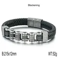 Vintage-Fahrradketten- und geflochtenes Lederarmband für Herren, Silber und Schwarz - Motorradketten-Spleißstil (KB136236-KFC) / Vintage Schwarz