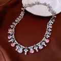 Detail view of vintage-style necklace with pink and purple zircons on dark silk. - Necklace / Silver-Pink-Lavender