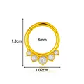 Gold plated stainless steel septum hoop with five clear gems and 8mm inner diameter - Five-Stone Fan Style (2663-3) / Gold