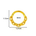 Gold-plated stainless steel seamless hoop nose ring with floral pattern and clear crystals - Five-Stone Droplet Style (2663-5) / Gold