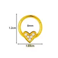 Golden stainless steel seamless piercing hoop with crystal heart ornament, 8mm size - Heart Five-Stone Style (2663-6) / Gold