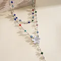 Dettaglio di una collana floreale d'argento con gemme multicolori vivaci e brillanti - Fiore Multicolore (Doppio Strato) / Argento