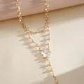 Elegant gold-plated necklace with a white resin flower pendant and delicate small pearls - White Floral (Double Layered) / Gold