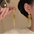 Vintage golden wheat ear tassel earrings with zircon accents for a sophisticated look - Clip-On Earrings / Gold
