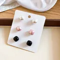 Set of French vintage square pearl stud earrings in white, pink, and black colors. - 3-Pair Combination (White/Pink/Black) / 3 Pairs Set
