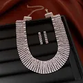 Detail showing the multi-row rhinestone pattern of the palace style necklace set. - Two-Piece Set / Silver