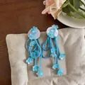 Elegant handmade blue beaded flower tassel drop earrings for a sweet and fresh look - Flower Tassel Style / Blue