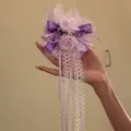 Pince à cheveux fleur rose et violette avec des rubans en dentelle et des perles de cristal - Pinces à cheveux bec de canard / 1 Pièce / Violet