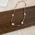 Collana di fiori con perline di cristallo colorate in dolce stile dopamina trendy - Marrone Bianco e Giallo