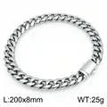 Bracciale a catena cubana in acciaio lucido per uomo e donna, misura 200x8mm spec - Liscia Lucidata (KB214932-ZLY) / 8mm / Argento