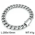 Bracciale cubano in acciaio inossidabile argento lucido, lunghezza 200mm e larghezza 10mm - Liscia Lucidata (KB214935-ZLY)