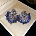 Exquisite fish stud earrings with sparkling blue and purple zircon crystals detail - Koi Fish Style (HE33507) / Blue and Purple