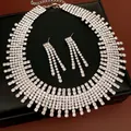 Exquisites Strass-Halsketten- und Ohrring-Set mit schimmerndem Mehrlagen-Fransen-Design - Stil 19 Breiter Vertikaler Quasten