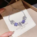 Detailed view of a sparkling purple zircon and silver flower bracelet on a cream pouch. - 20# Bracelet