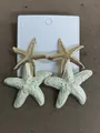 Handmade raffia and gold starfish drop earrings with silver needle for beach vacation - Silver Earring Post Style / Gold/White