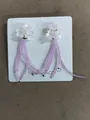 Fresh pink beaded flower tassel earrings with white blossoms for women in spring style - White and Purple