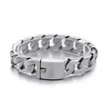 Premium silver-toned stainless steel Cuban link bracelet for men with secure box clasp - Polished (KB43748-D)