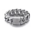 Men's stainless steel Cuban link bracelet with matte buckle and polished finish - Polished (KB46543-D)