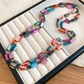 Multi-colored square shell bead necklace with double-layer bohemian vacation style - Colorful