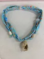 Light blue seaside vacation printed fabric necklace with natural shell pendant - 4# Necklace-Blue-Murex