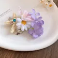 Elegant French style hair clip featuring fabric flowers, starfish, and seashell accents. - Single Piece / White Pink Purple Duckbill Clip