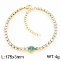 Élégant bracelet tennis doré avec une pièce centrale en cristal bleu en forme de cœur - Or (KB215370-Z)