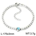 Bracelet en acier titane avec zircons carrés et un pendentif cœur bleu central - Ton Acier (KB214117-Z)