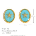 Detailed macro view of turquoise starfish earrings with dimensions and material specs. - Oval Starfish Stud Earrings (E8144_Gold) / Gold