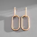 Detailed view of elegant gold-toned geometric oval link earrings with polished metal finish - Gold