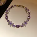 Bracelet élégant en zircon violet avec motifs fleurs et gouttes d'eau - Bracelet à fermoir / Violet