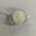 Elegant cream chiffon rose hair clip with purple and white flower accents - Duckbill Clip (HH9850) / White Purple