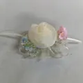 Sweet French style chiffon rose hair clip with small flowers and bead details - Duckbill Clip (HH9850) / Blue And Pink