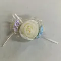 Elegant cream chiffon rose hair clip with blue and purple floral details - Duckbill Clip (HH9850) / Blue Purple