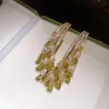 Luxurious 18k gold plated earrings with green zircon drops in a velvet gift box - Gold-Green