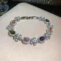Luxury colorful zircon oval flower bracelet with silver plating for women's fashion - Silver Bracelet / Colorful