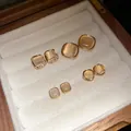 Elegant 4-pair set of French retro cat-eye stone stud earrings in gold - French Vintage Geometric Stud Earrings Set / 4 Pairs Set / Gold