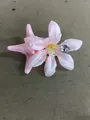 Exquisite pink fabric flower and starfish hair claw clip with decorative dew drops. - Duckbill Hair Clips / Pink